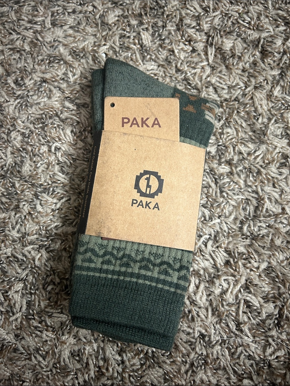 Paka Thermal Pacha Crew Socks Dark Olive Sz L NWT